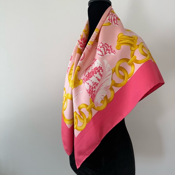 Authentic Celine Pink & Gold Seashell Silk Scarf - Picture 7 of 12